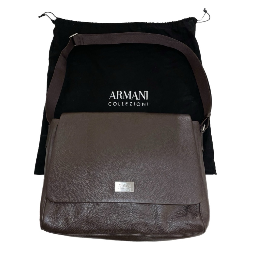 ARMANI Collezioni Brown leather Messenger big Bag